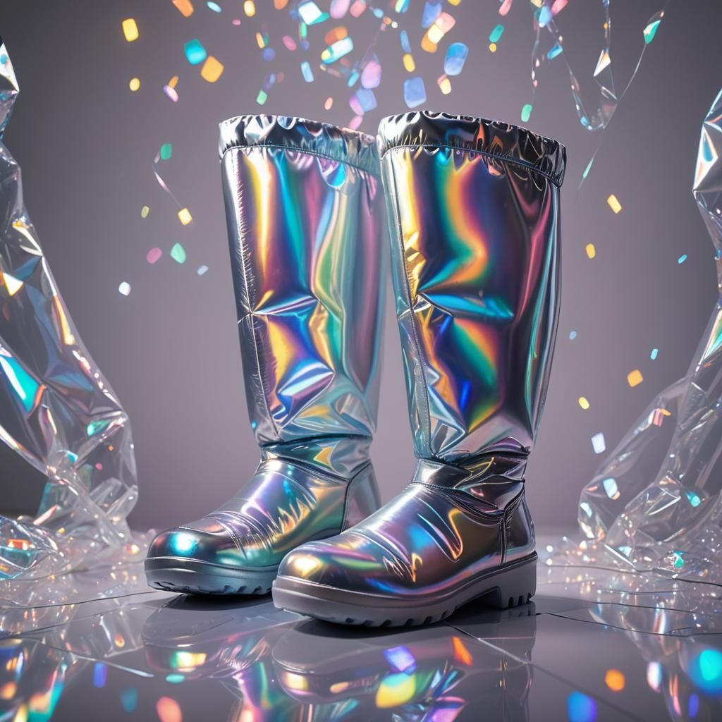 Holographic Inflatable Boots Product Photography