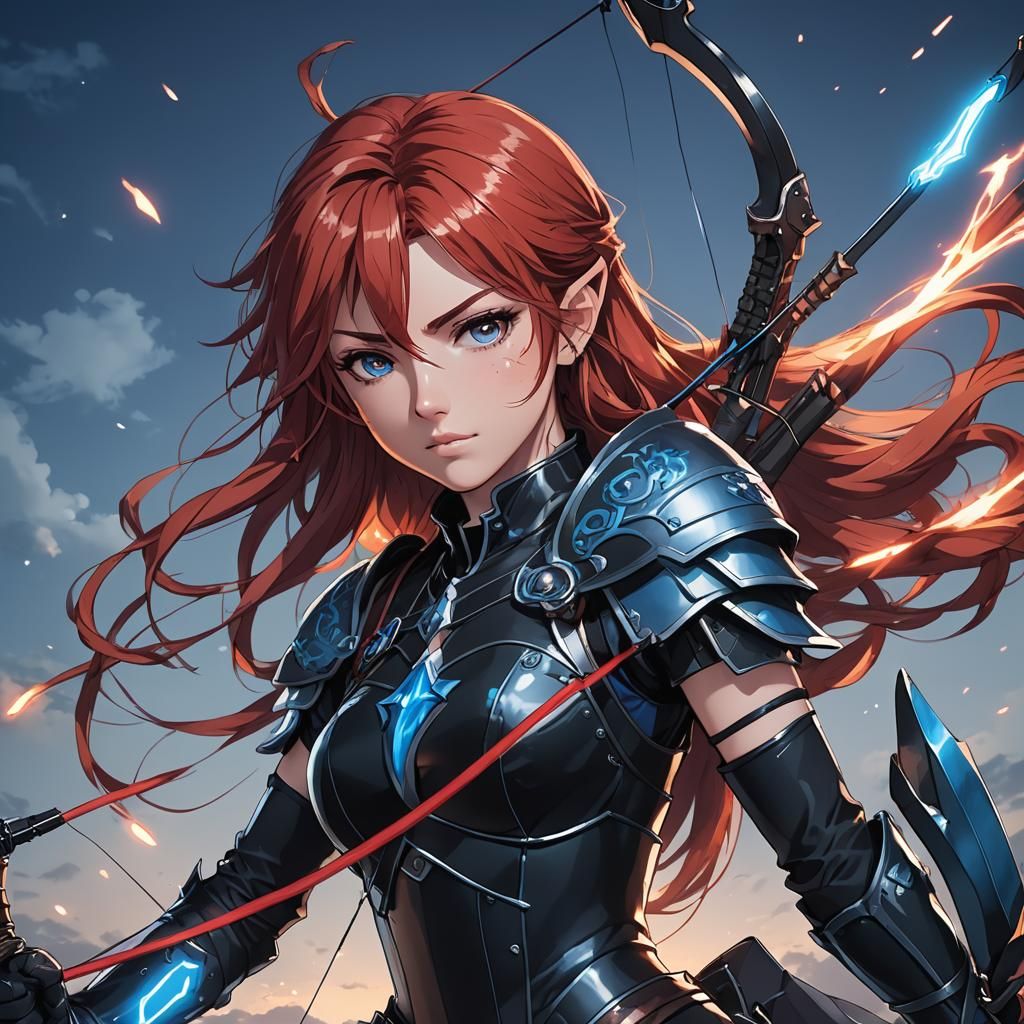 Dynamic Anime Portrait of Red-Haired Archer