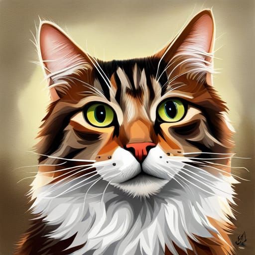 Cute Maine Coon Cat in Mixed Media Collage