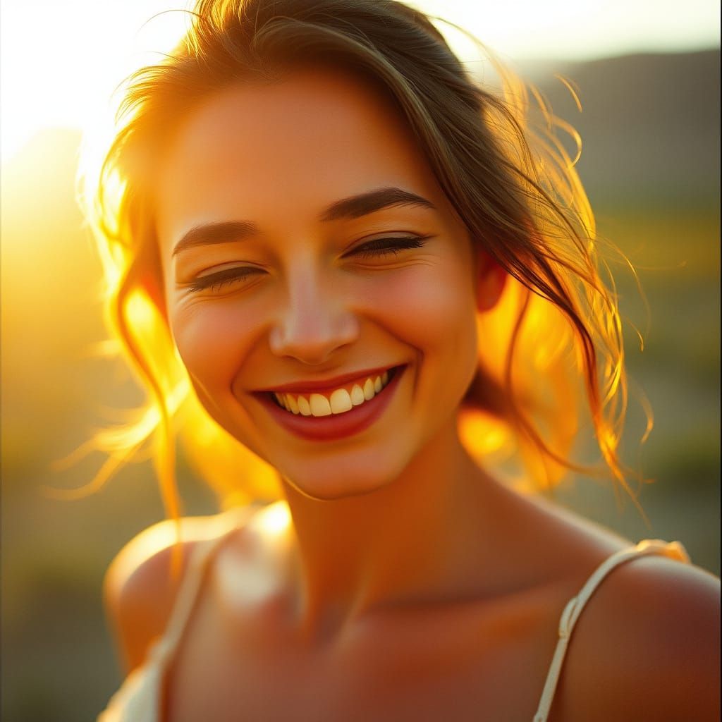 Woman Radiates Joy in Warm Golden Light