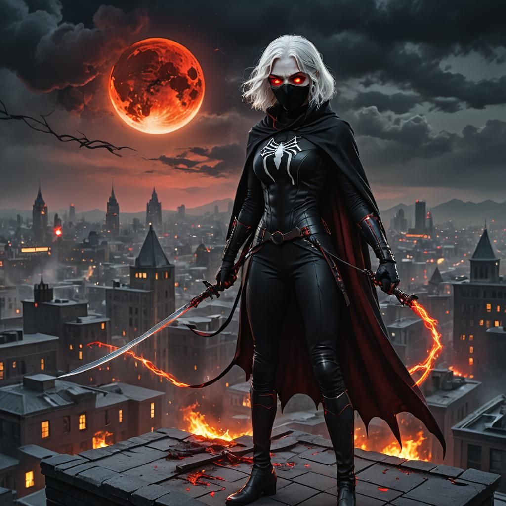 Vampire Girl with Fire Whip on Rooftop