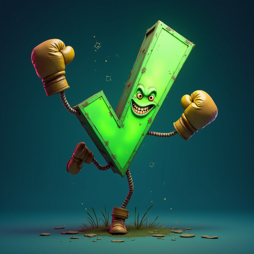 Animated Check Mark with Boxing Gloves, Digital Matte Painti...