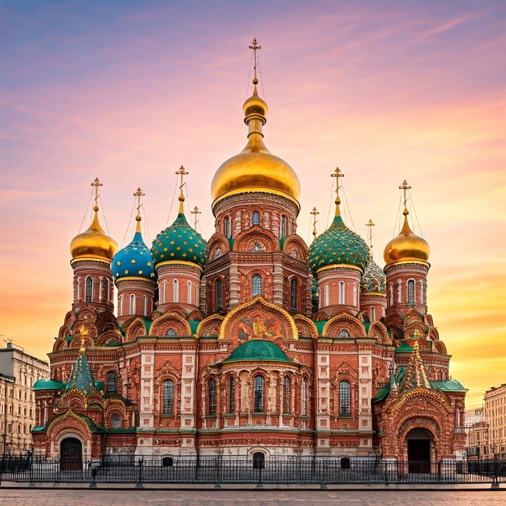 Golden Byzantine Cathedral at Sunset