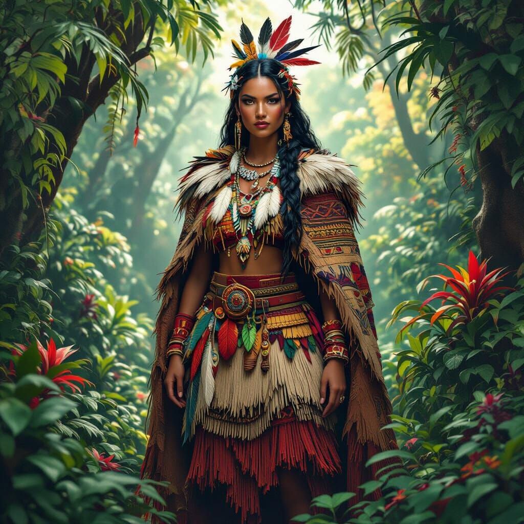 Maori Goddess in Lush Forest, Fantasy Concept Art