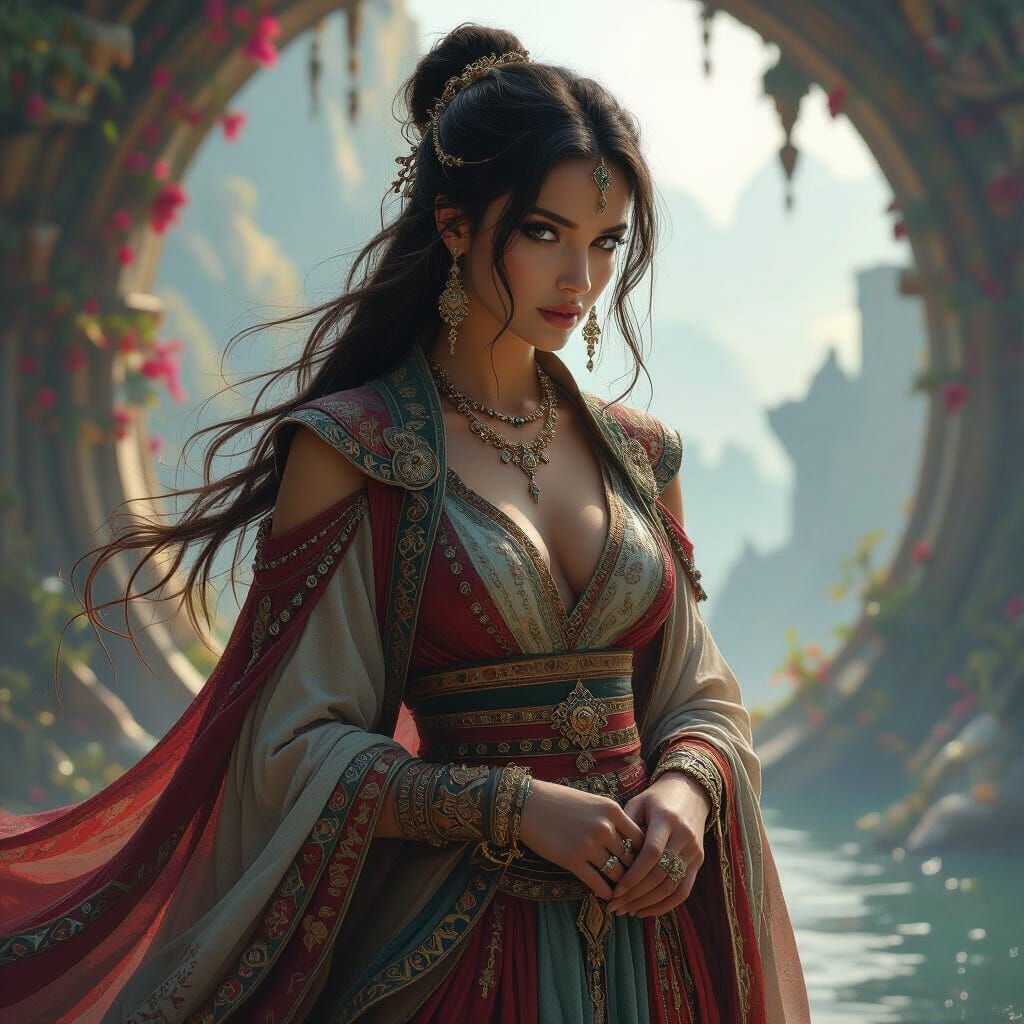 Mystical Woman in Dreamlike Fantasy Landscape