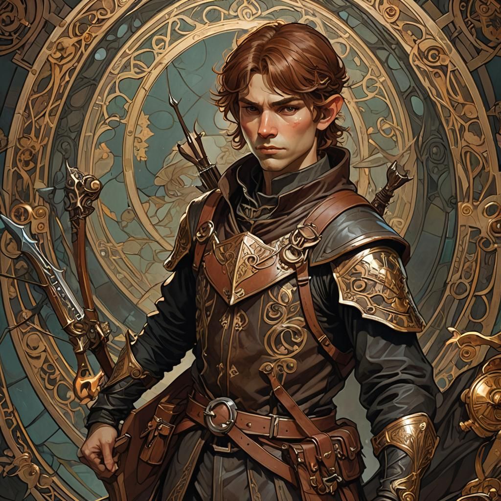 Dwarf Spy in Art Nouveau Dark Fantasy Style
