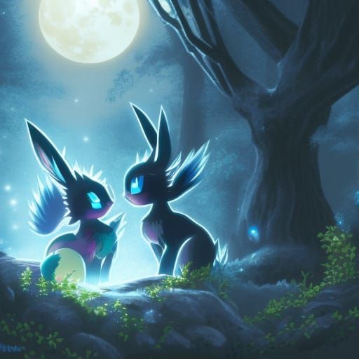 Umbreon and Glaceon Under Moonlight: Digital Painting