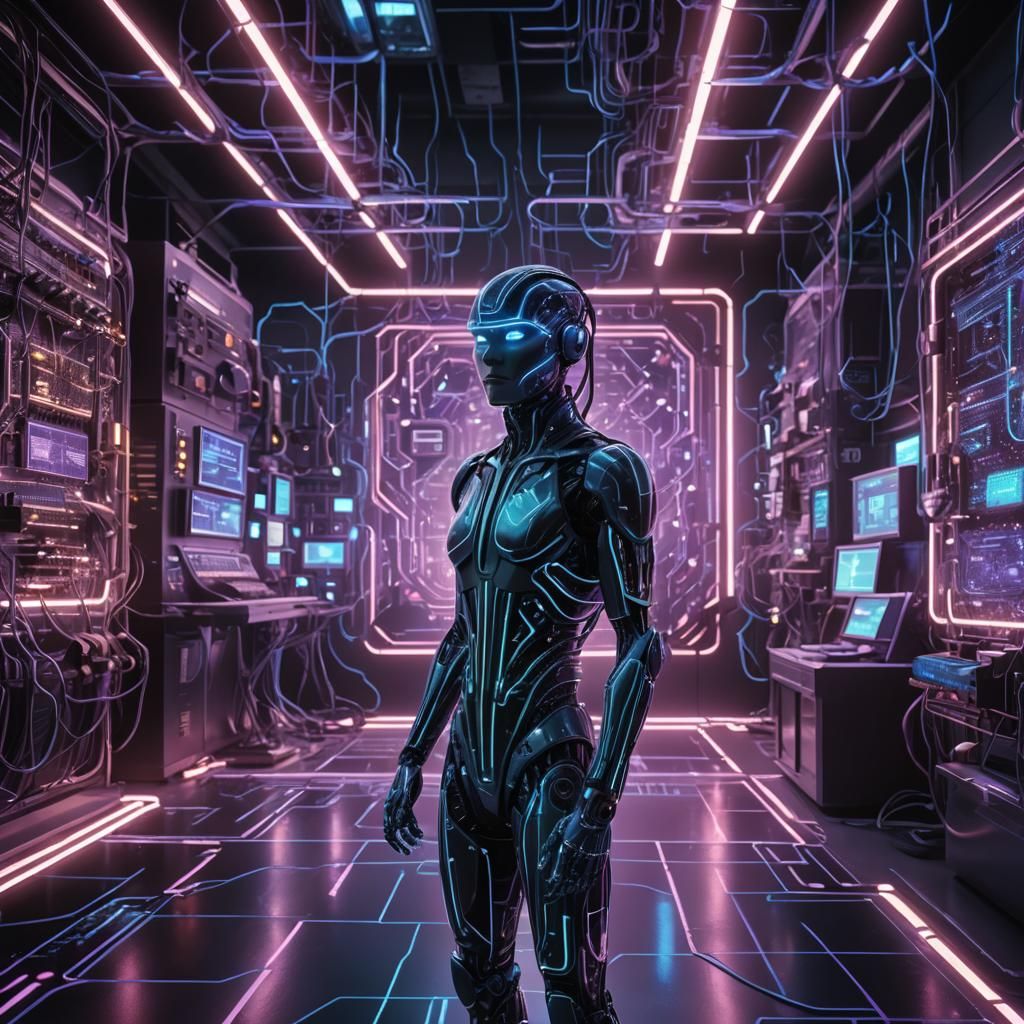 Futuristic AI Glows in Sci-Fi Laboratory