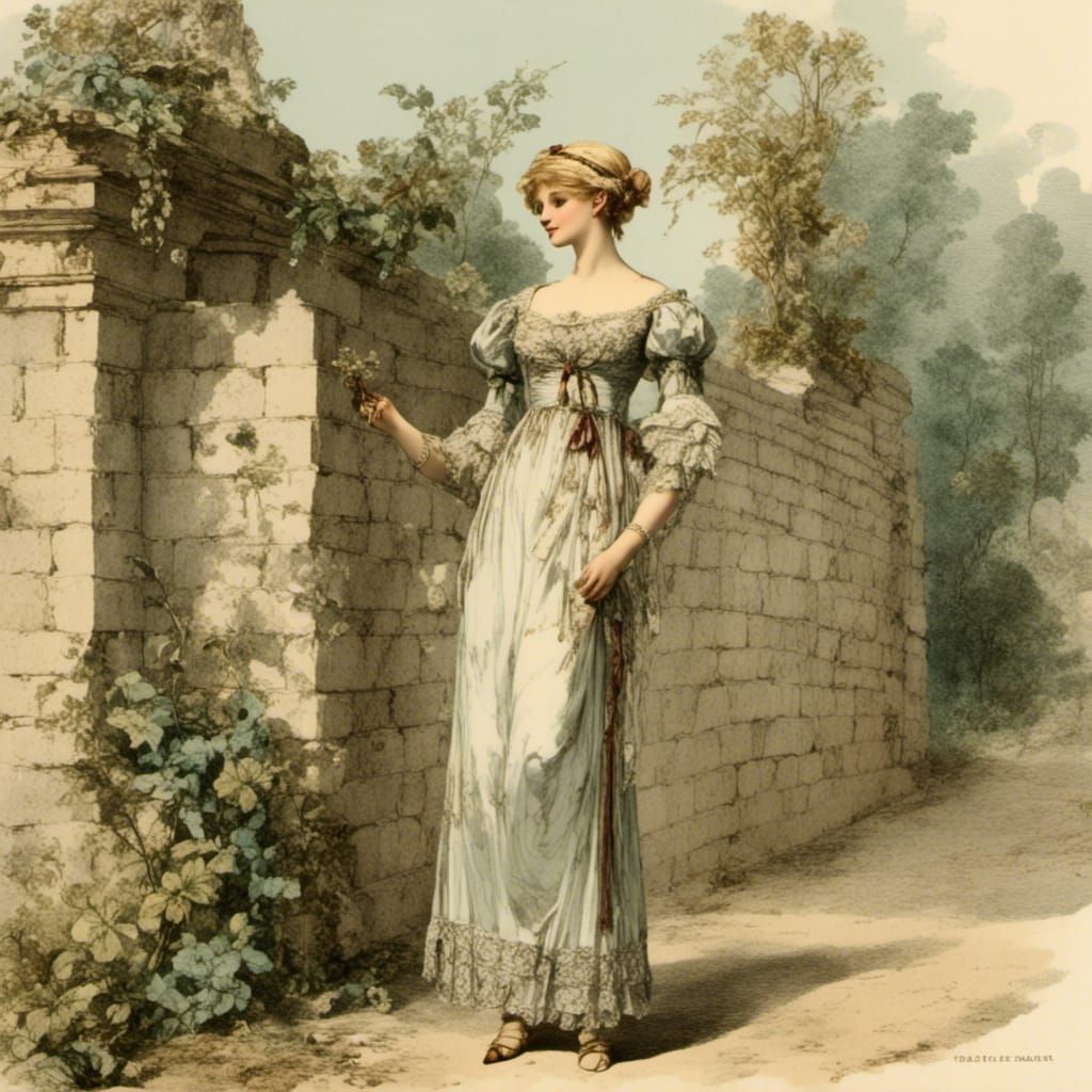 Regency Era Woman in Village Lane