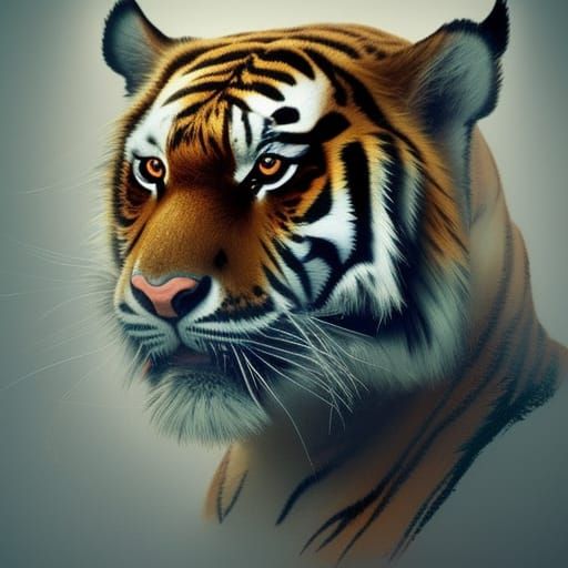 Cute Tiger Portrait in Hyperdetailed Splash Art
