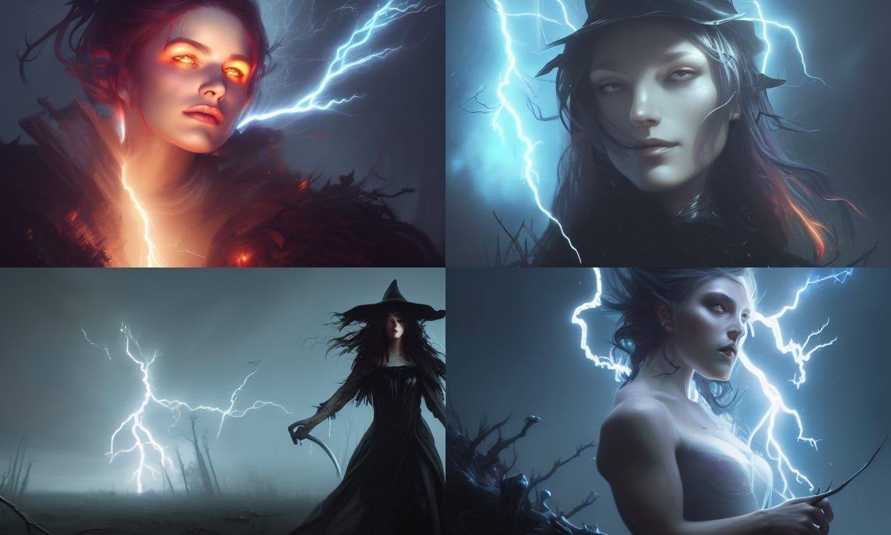 Lightning Witch Portrait in Dark Fantasy Style
