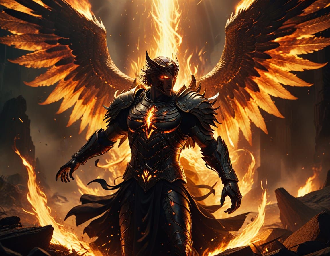 Archangel Battles Demons in a Dark Fantasy Landscape