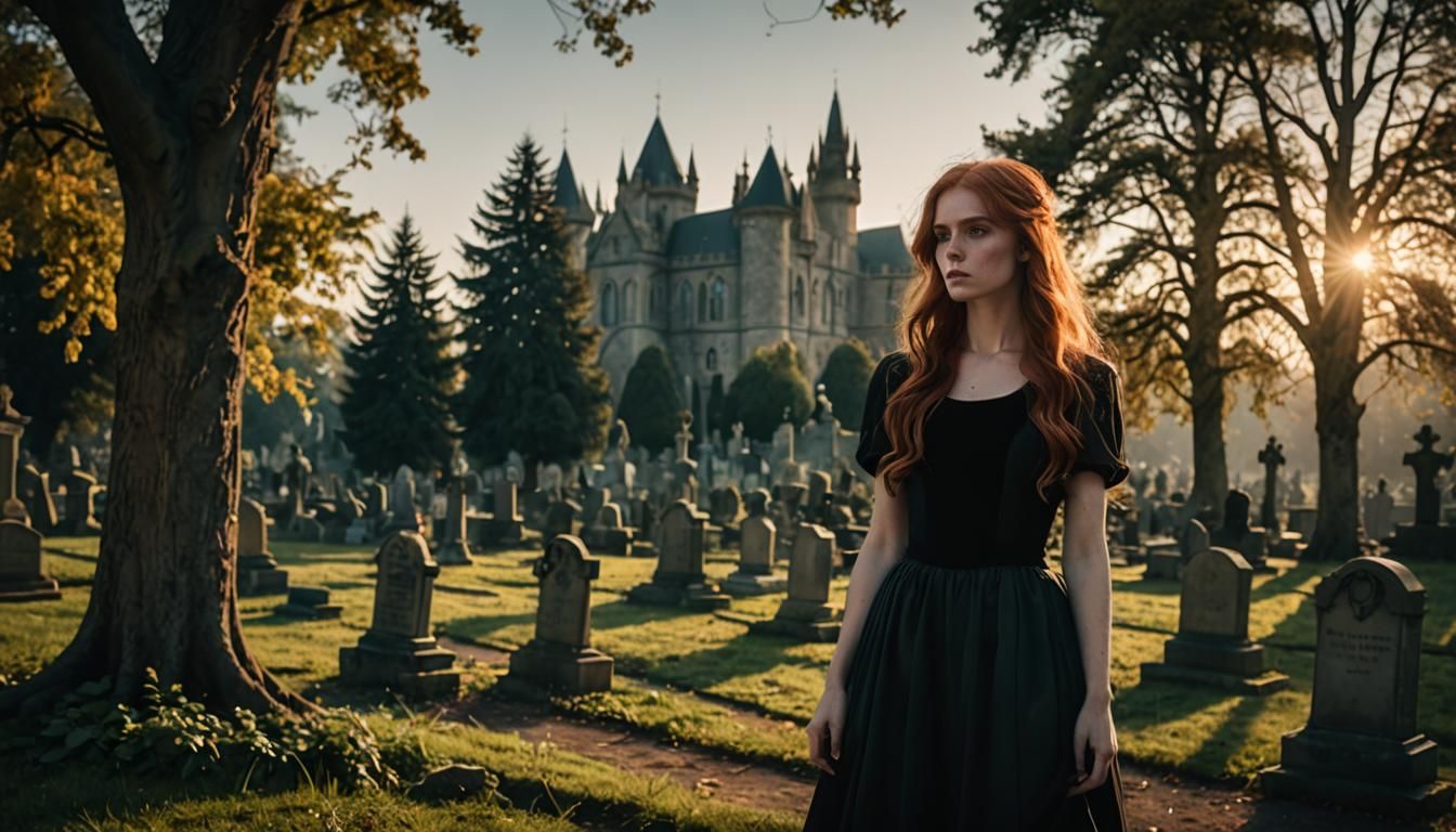 Redhead in Cemetery: Dark Fantasy Photography