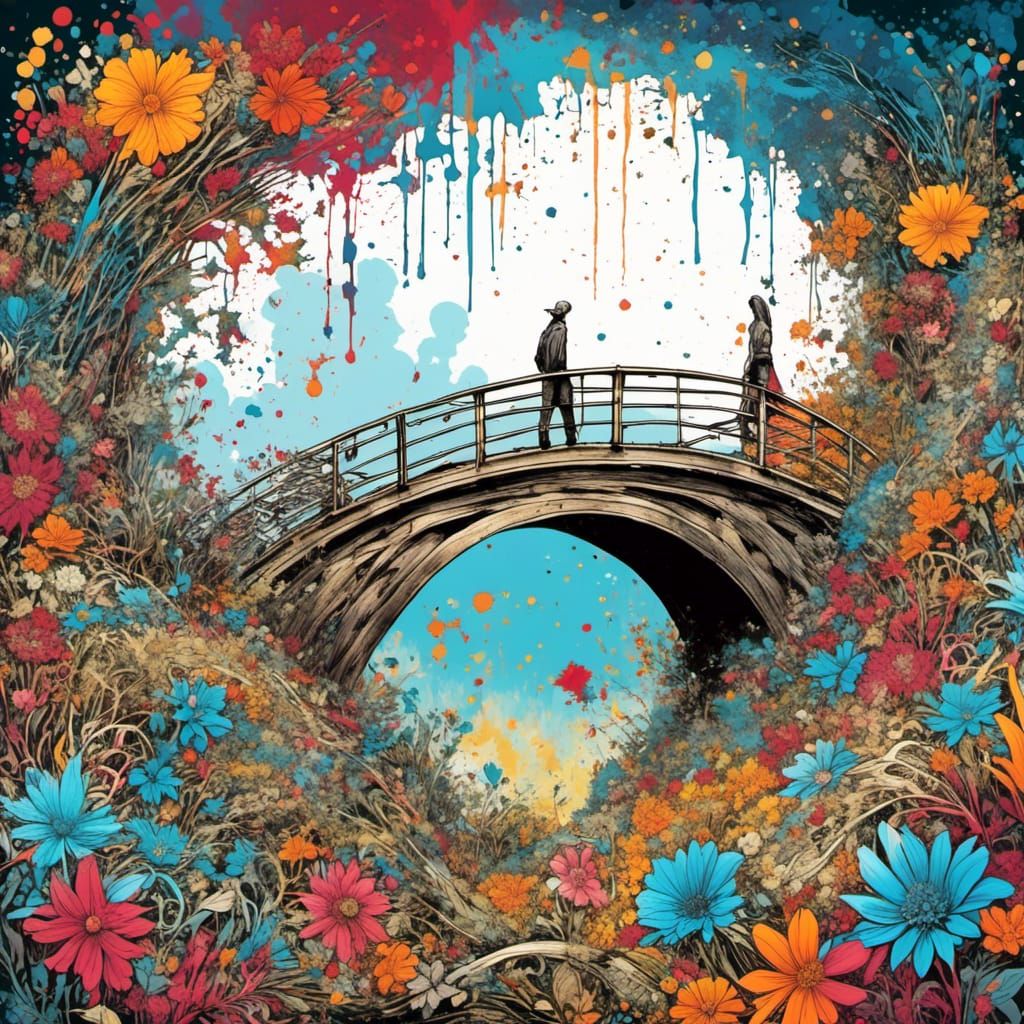 Abstract Celebration: Flowers, Bridge, and Fractal Art