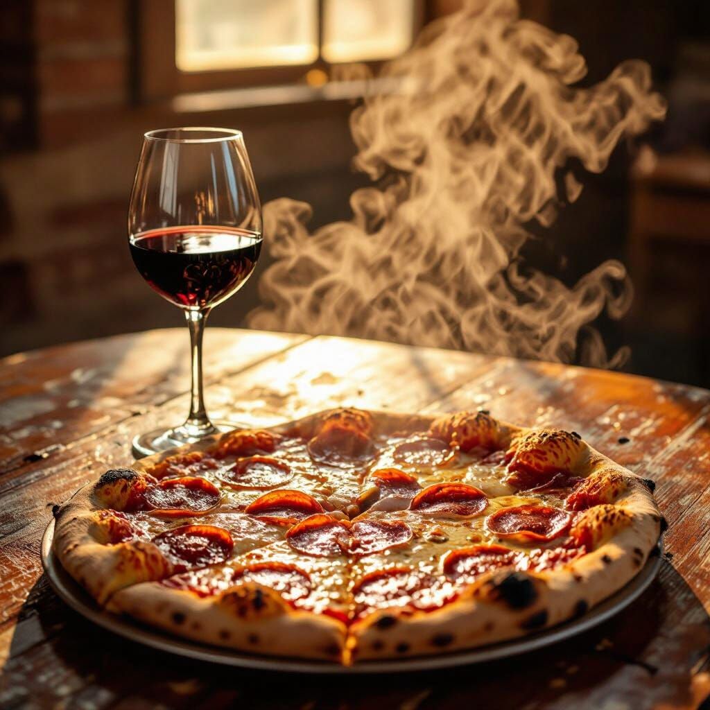 Chianti and Pizza: Hyper-realistic Cinematic Still