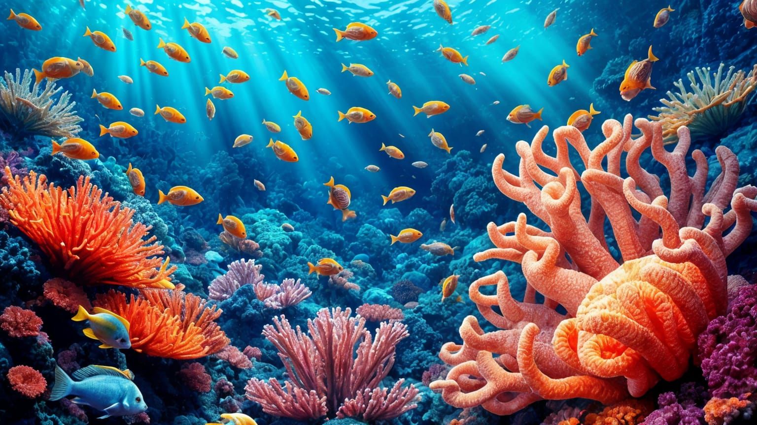Vibrant Coral Reefs in a Tropical Underwater Scene