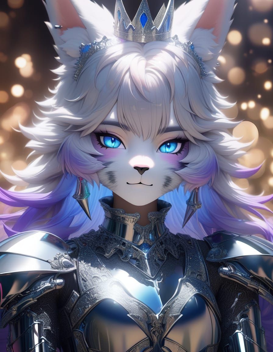 Hyperrealistic Anthro Furry Princess in Metallic Armor