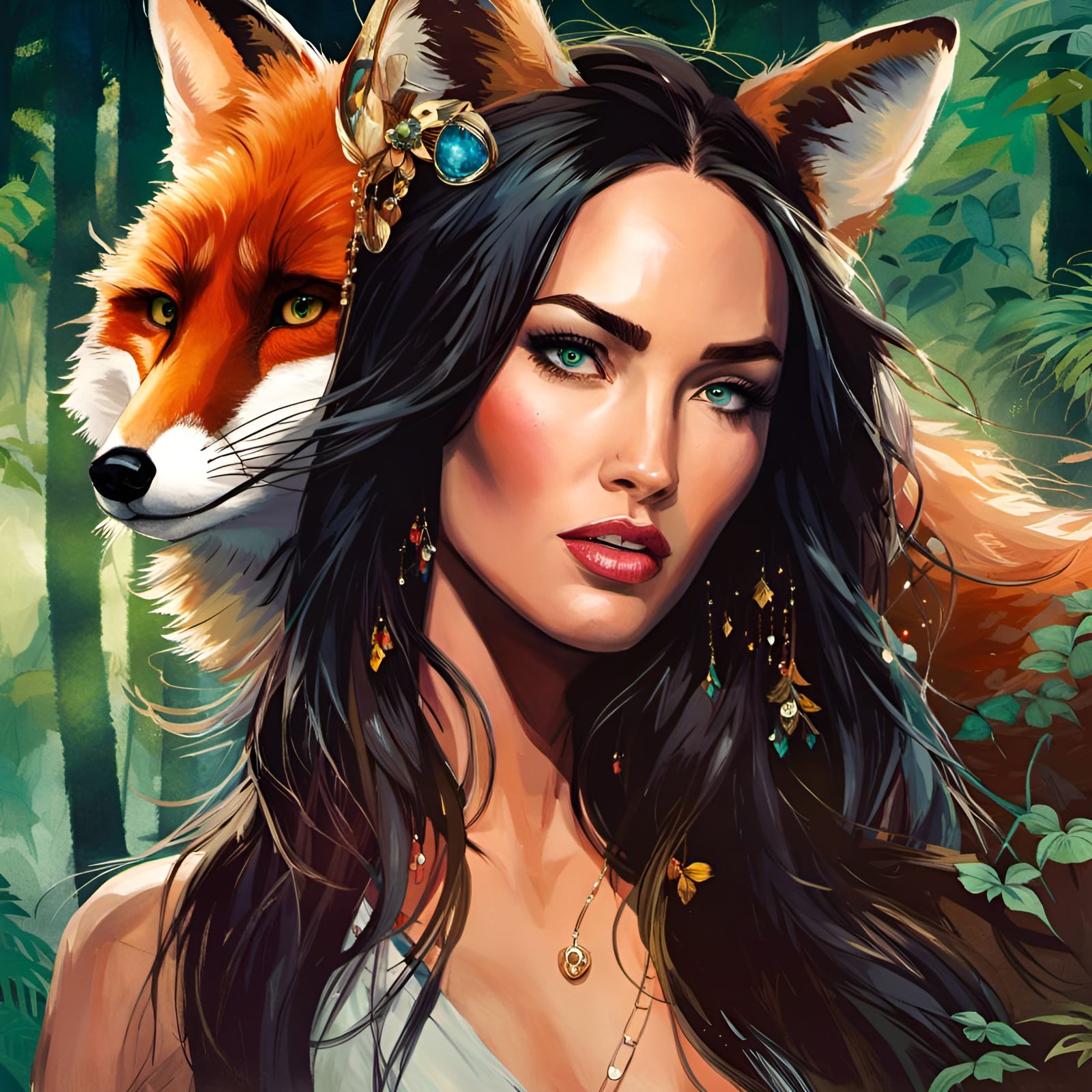 Fox Outfit Portrait in Illustrative Style