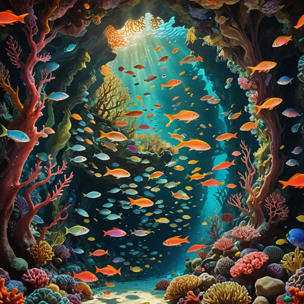 Iridescent Fish in Surreal Coral Garden