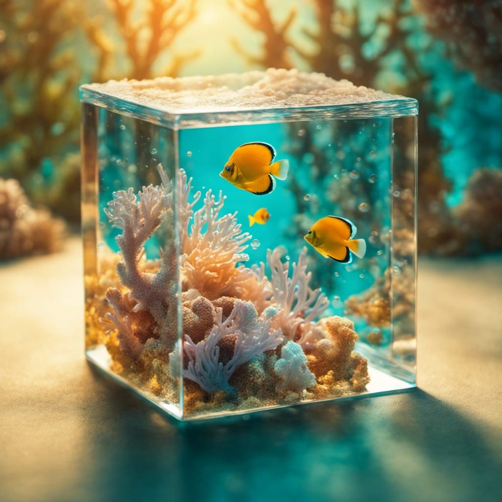 Detailed Coral Reef in Glass Cube