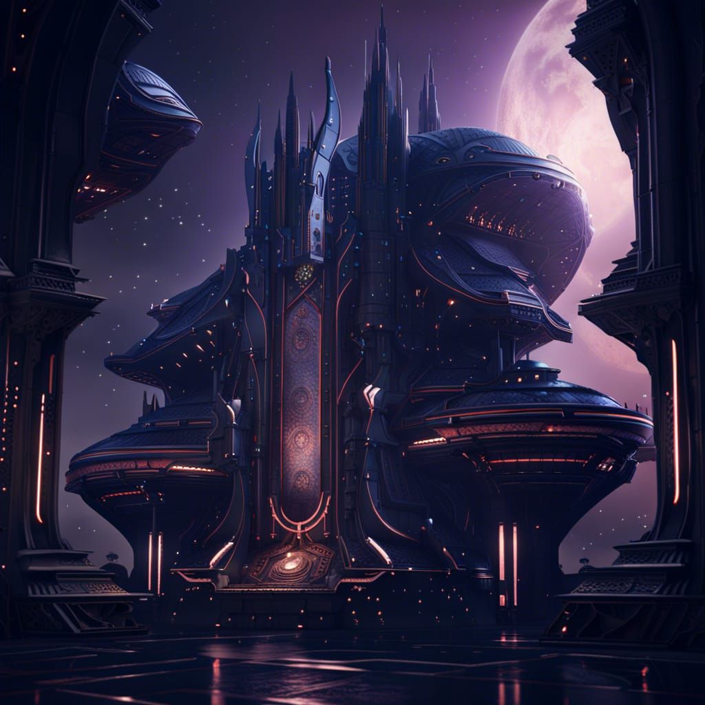 Dark Fantasy Space Palace Starship in Unreal Engine