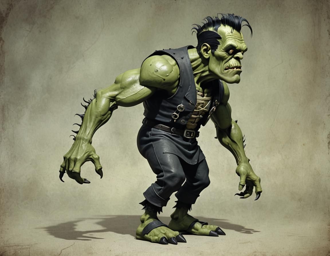 Cartoonish Gothic Frankenstein Creature in Profile