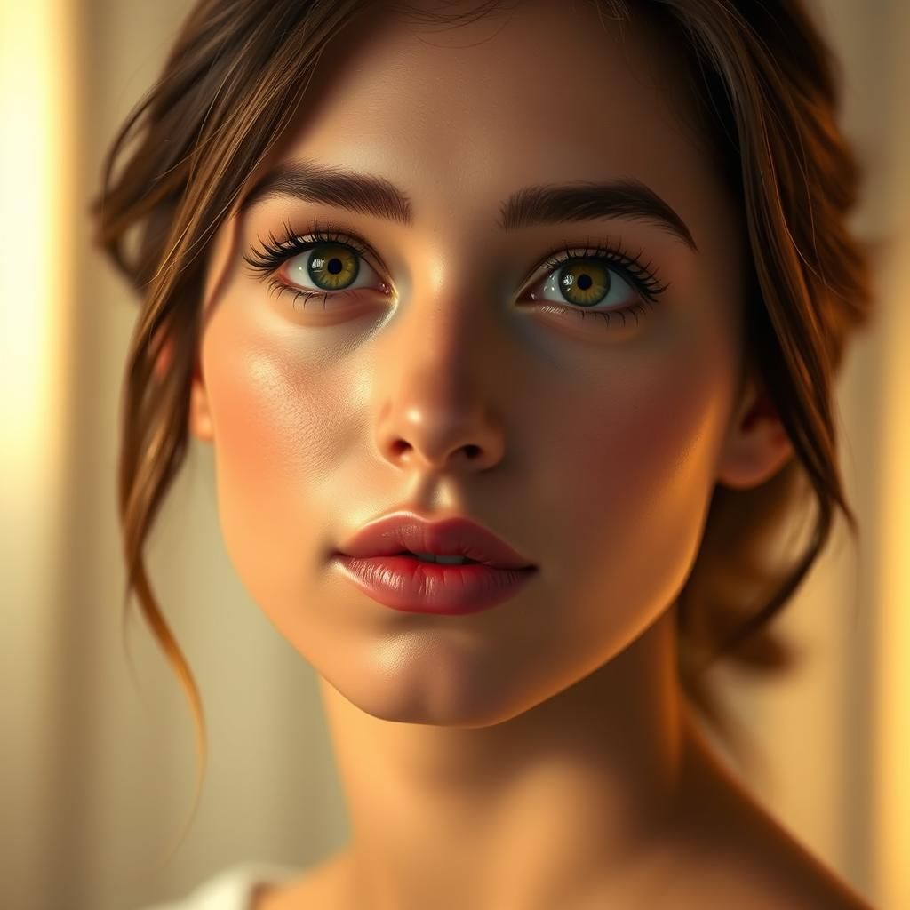 Ethereal Portrait of Young Woman with Dewy Skin