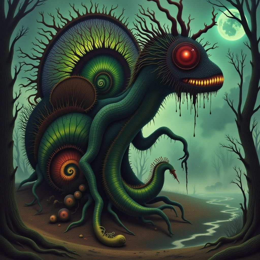 Surreal Plant Monsters in Dreamlike Landscape