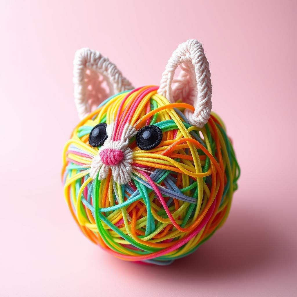 Colorful Elastic Band Kitten in Whimsical Style
