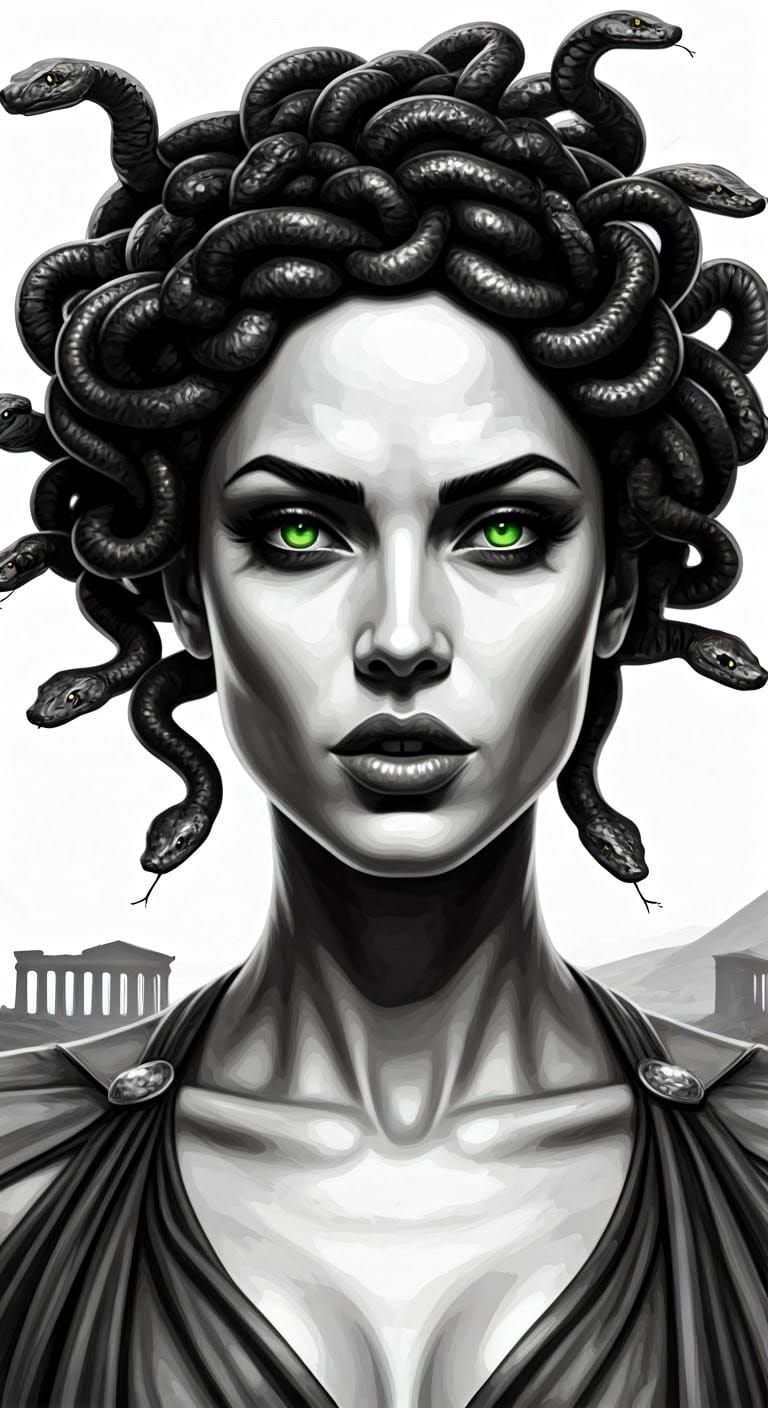 Medusa as Glam Model in Watercolor Style