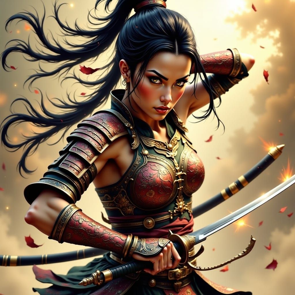 Fierce Samurai Woman in Ancient Japan Style