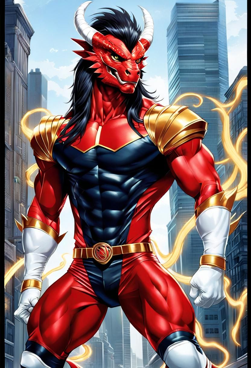 Muscular Dragon Power Ranger in Comic Book Art