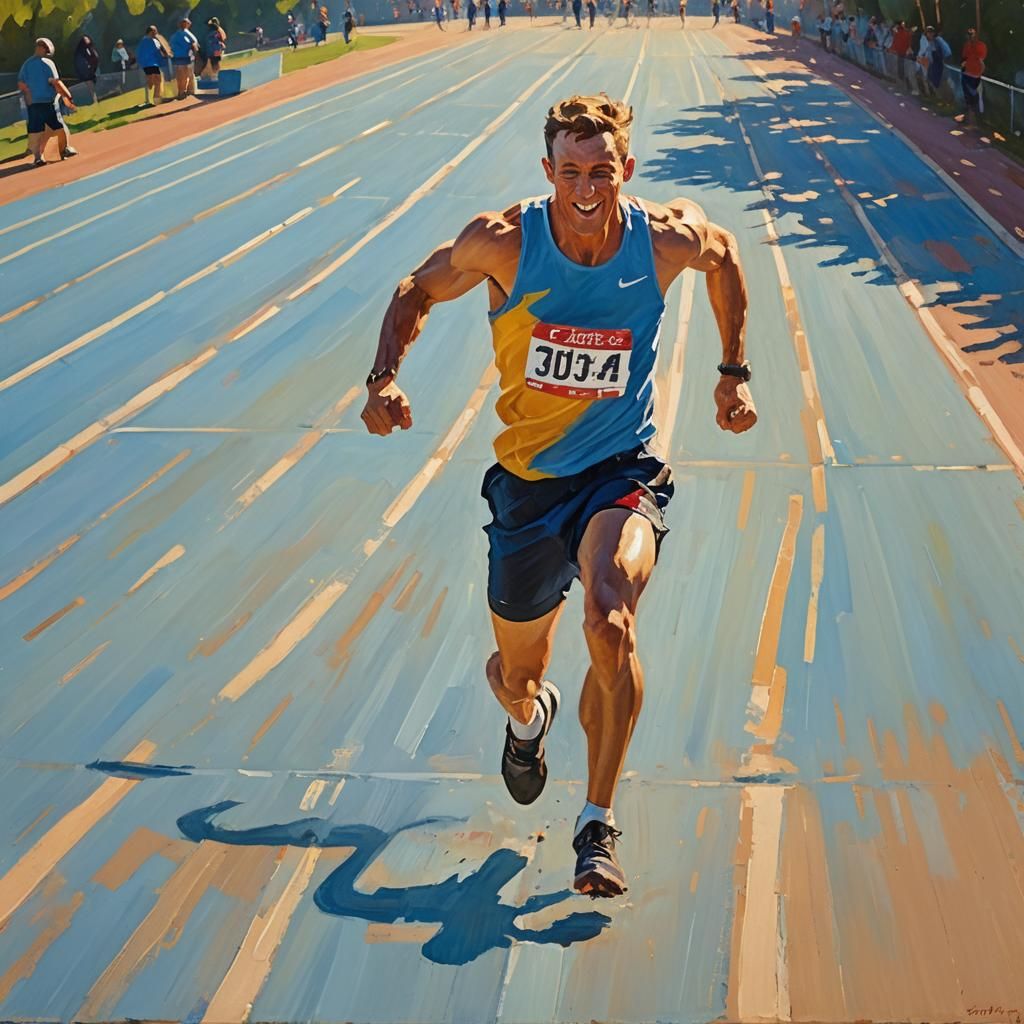 Athlete's Triumph: Impressionist Oil Painting of Finish Line