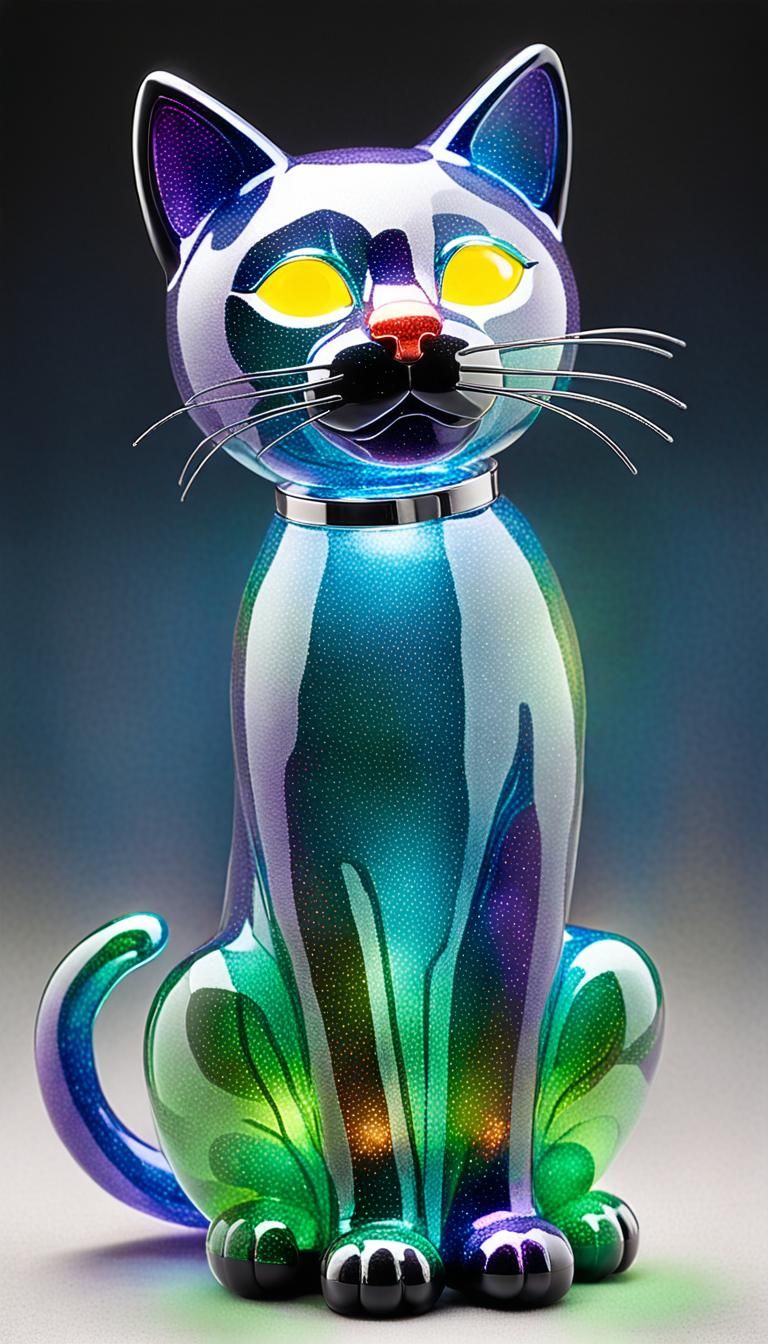 Design an elegant light-emitting sculpture of a house cat us...