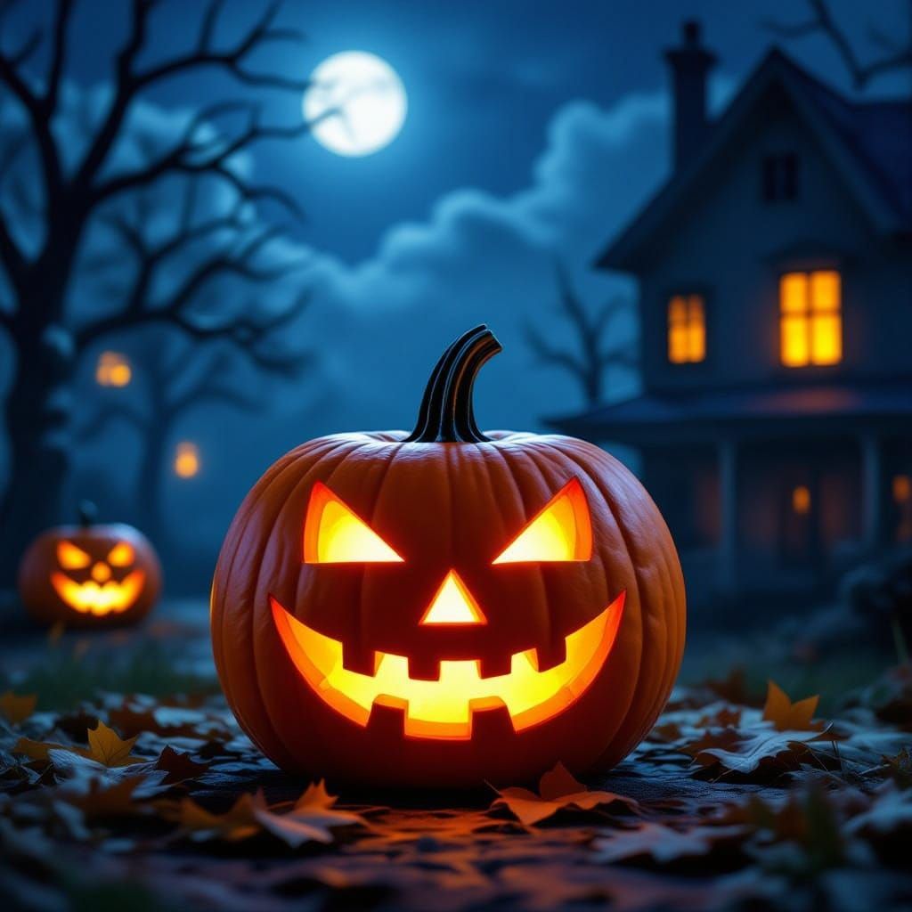 angry jack-o-lantern on a halloween night