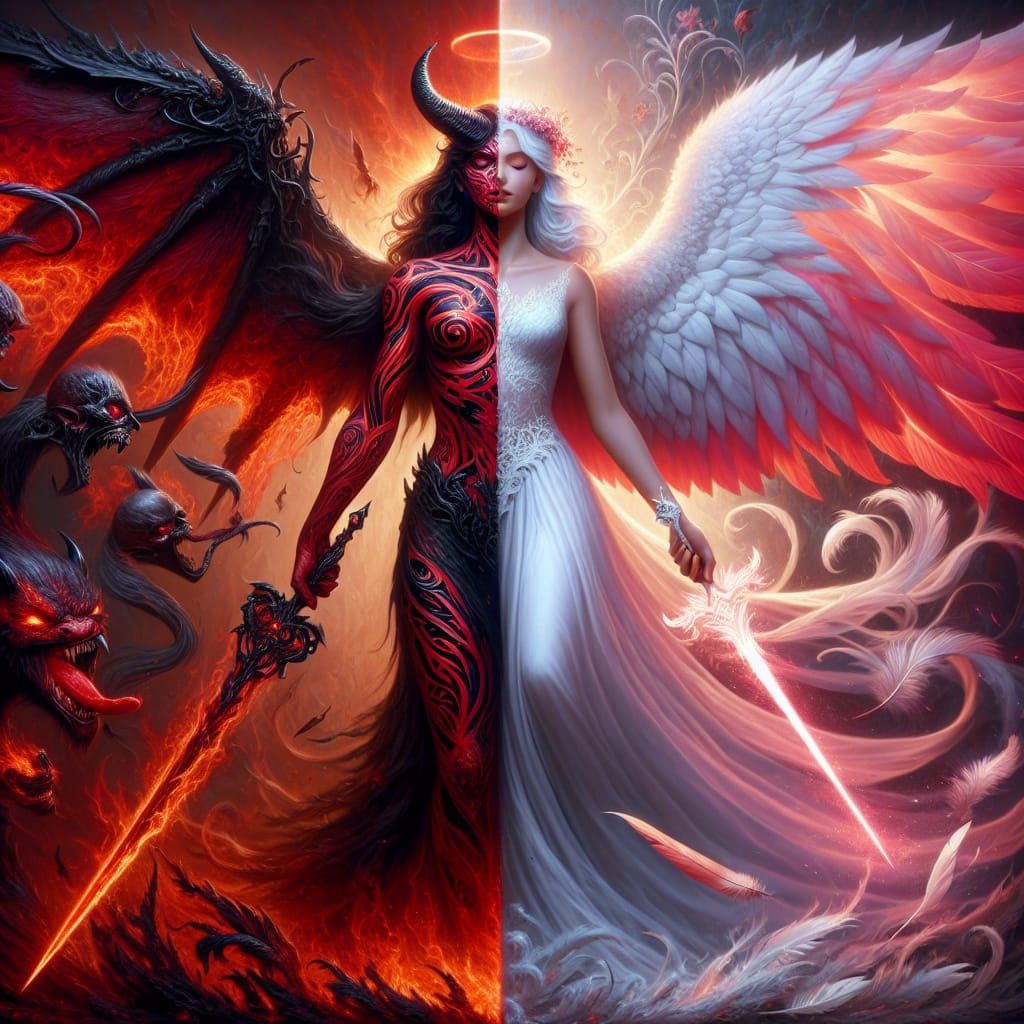 Demonic Angel Woman with Dueling Swords