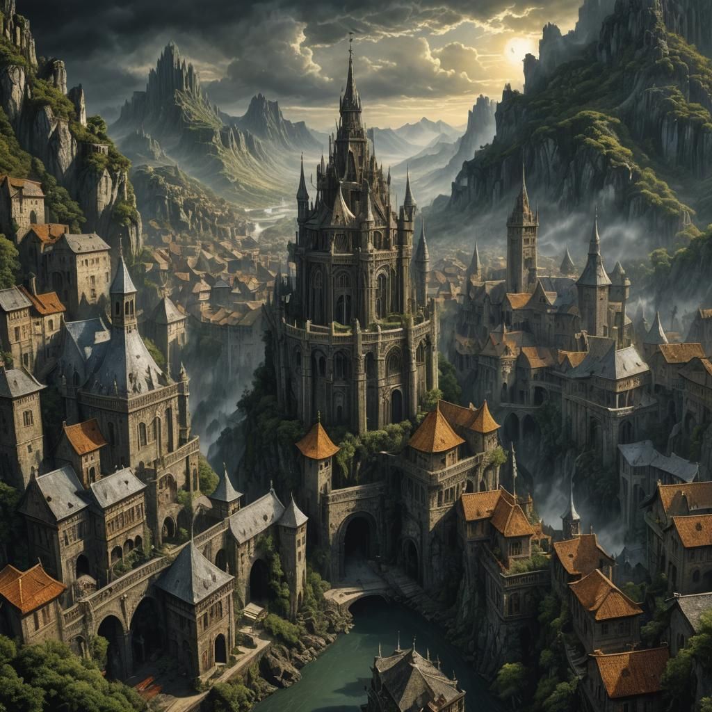 Medieval Mountain City: Epic Fantasy Digital Painting