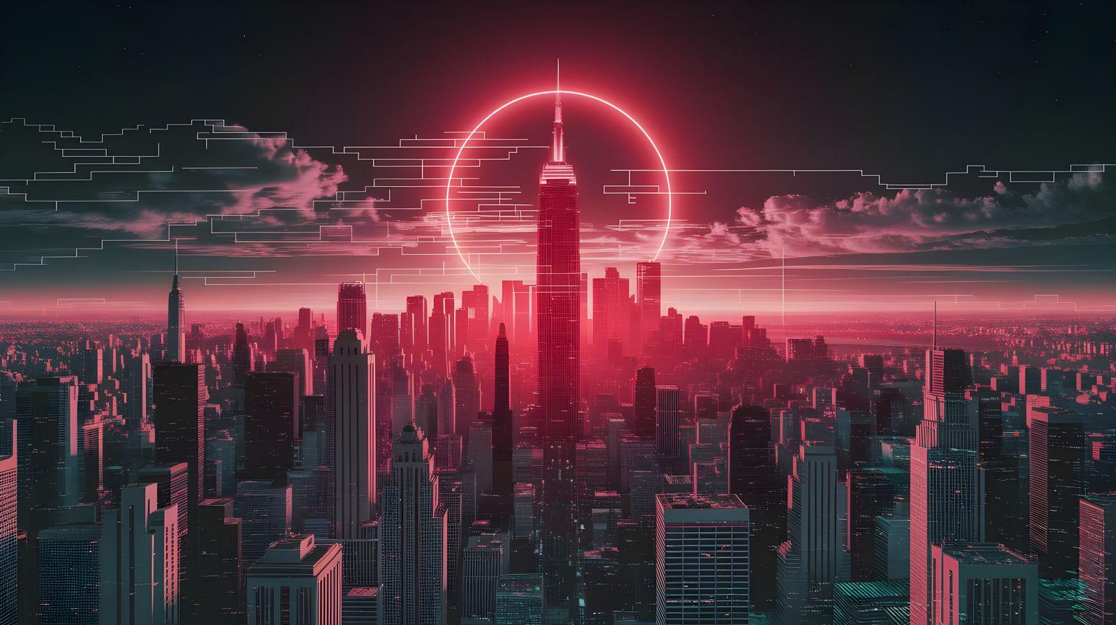 Ethereal Neon Metropolis Under Cyberpunk Full Moon
