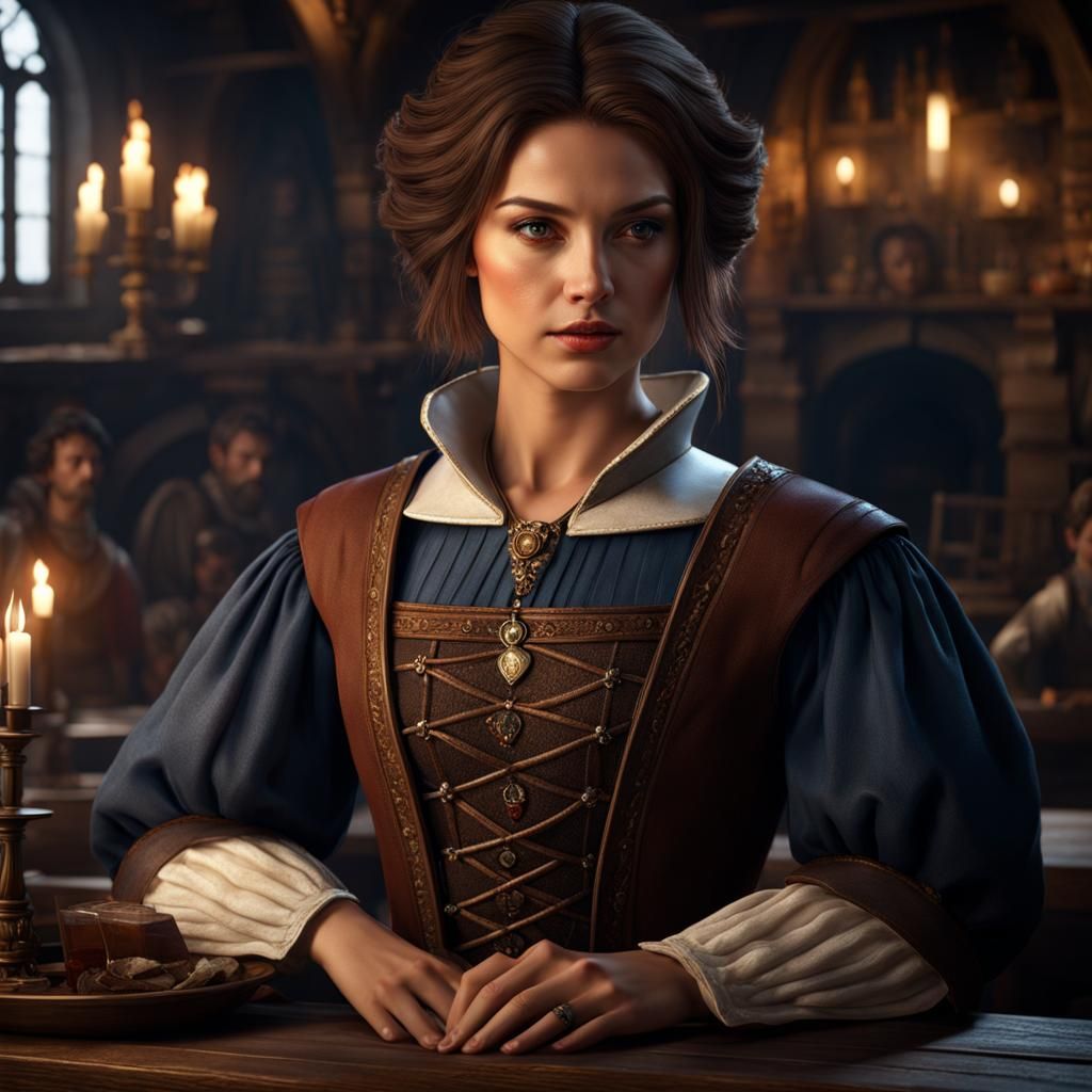 Medieval Tavern Scene of Young Woman in Unreal Engine