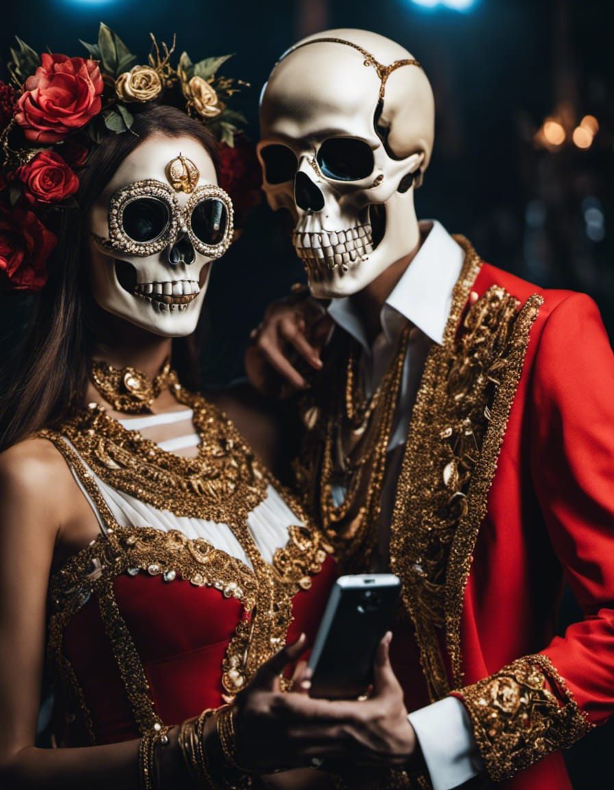 Laughing Skeletons Selfie: Iridescent Digital Portrait