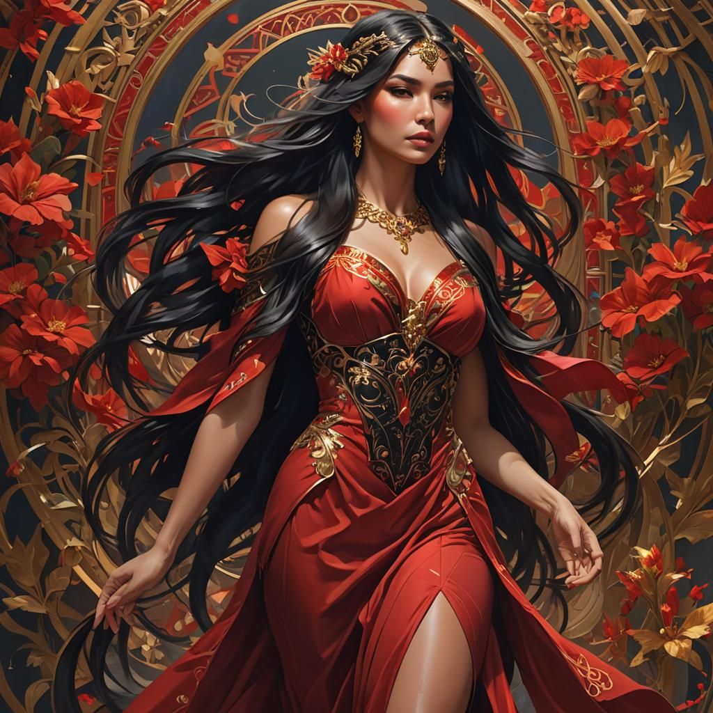 Latina Woman Portrait in Hyperdetailed Concept Art