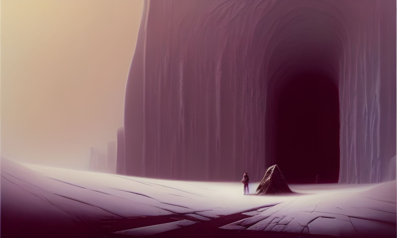 Epic Frozen Glacier Dungeon Portal in Pastel Colors