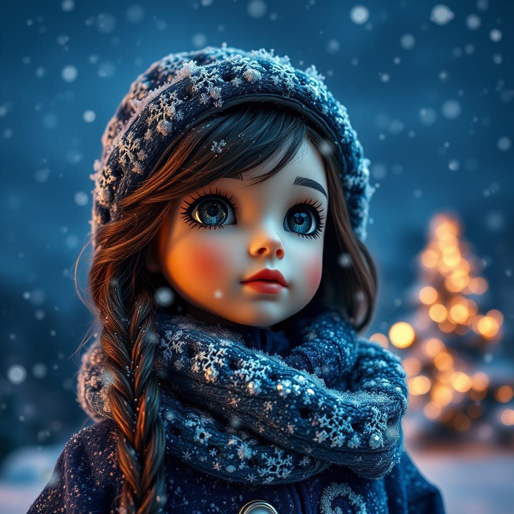 Stunning Hyper Realistic BJD Doll Portrait in Glittering Sno...