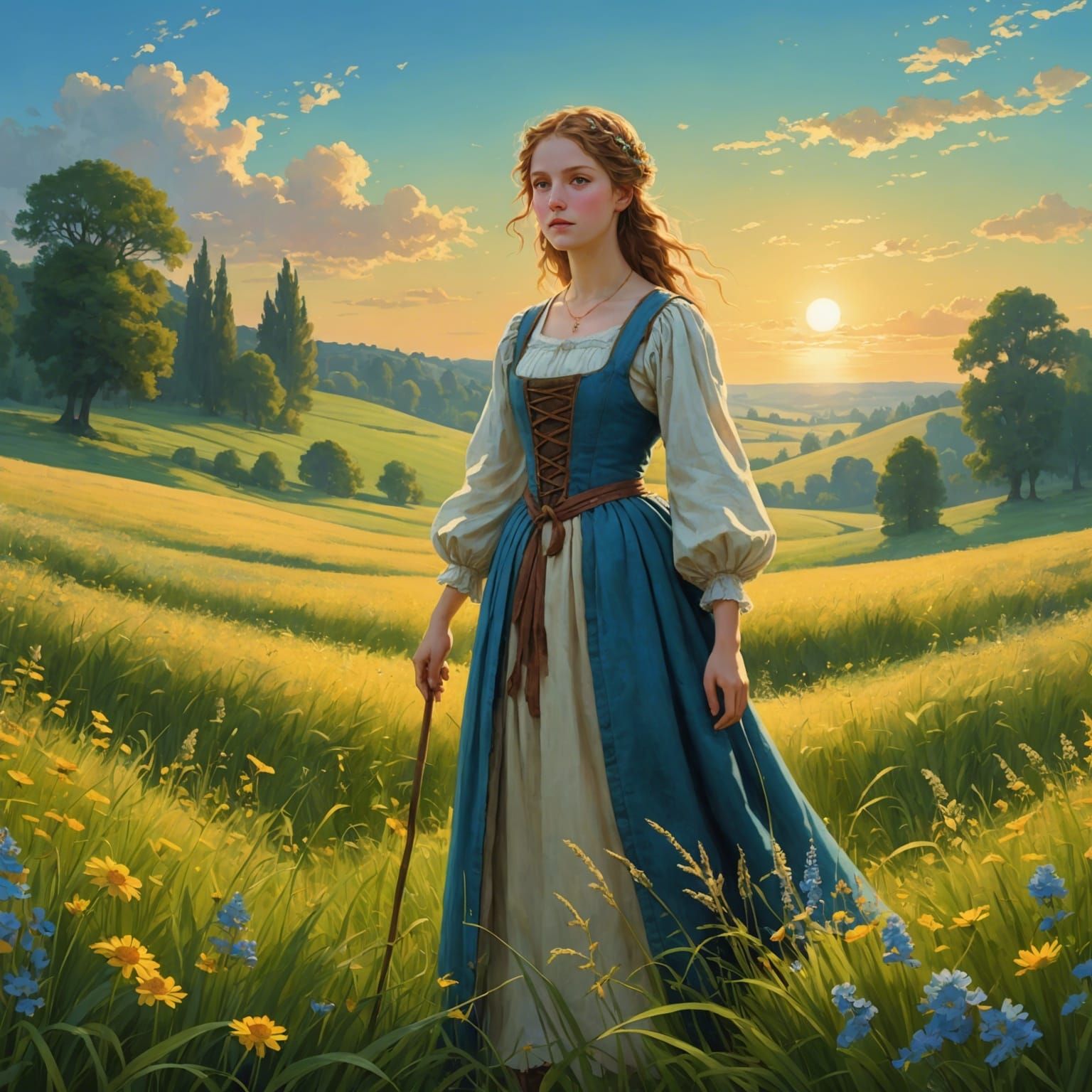 Magical Maiden in Meadow: Colorful Anime Art