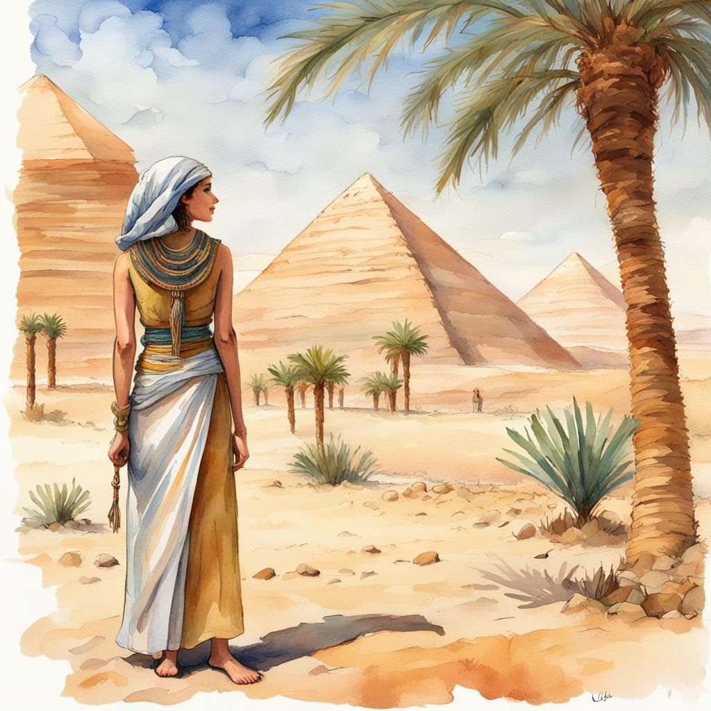 Egyptian Oasis Journal Page in Watercolor Style