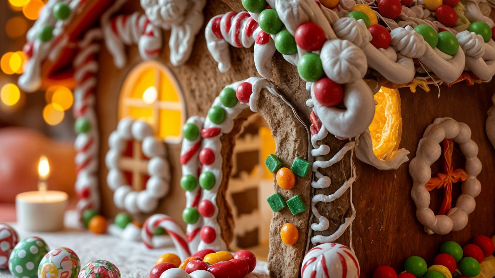 Hyperrealistic Gingerbread House Lit by Candles