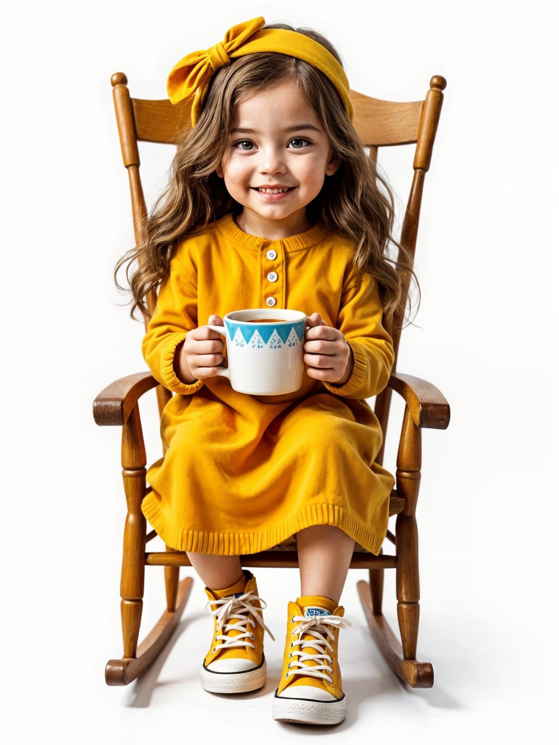 Young Girl Enjoys Hot Chocolate in Whimsical Oil Painting