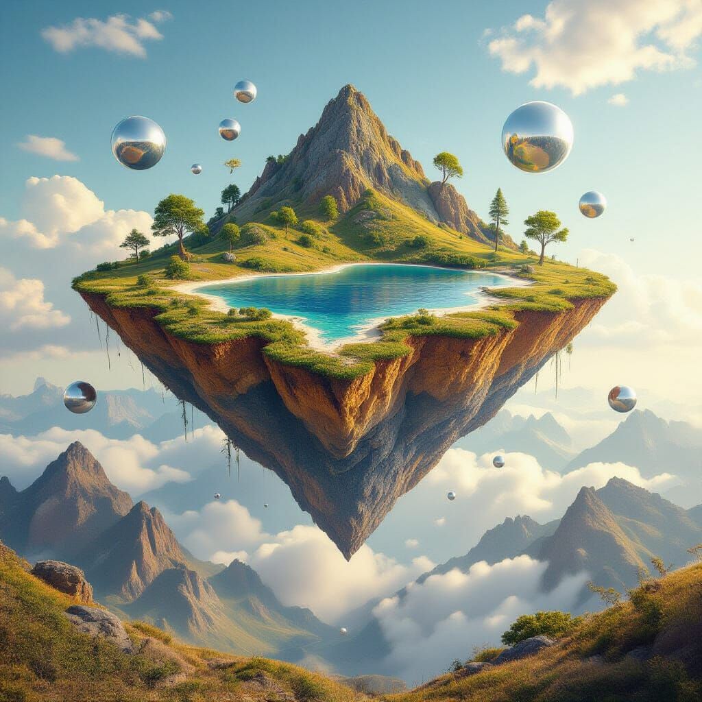 Inverted Island Floating Above Desert Landscape