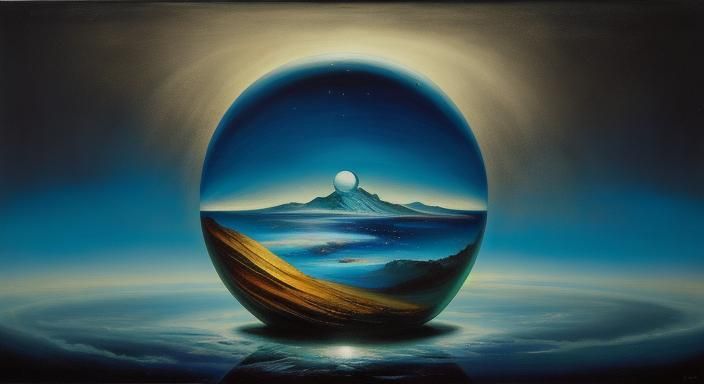 Universe in Glass Bubble: Surrealist Oil Painting
