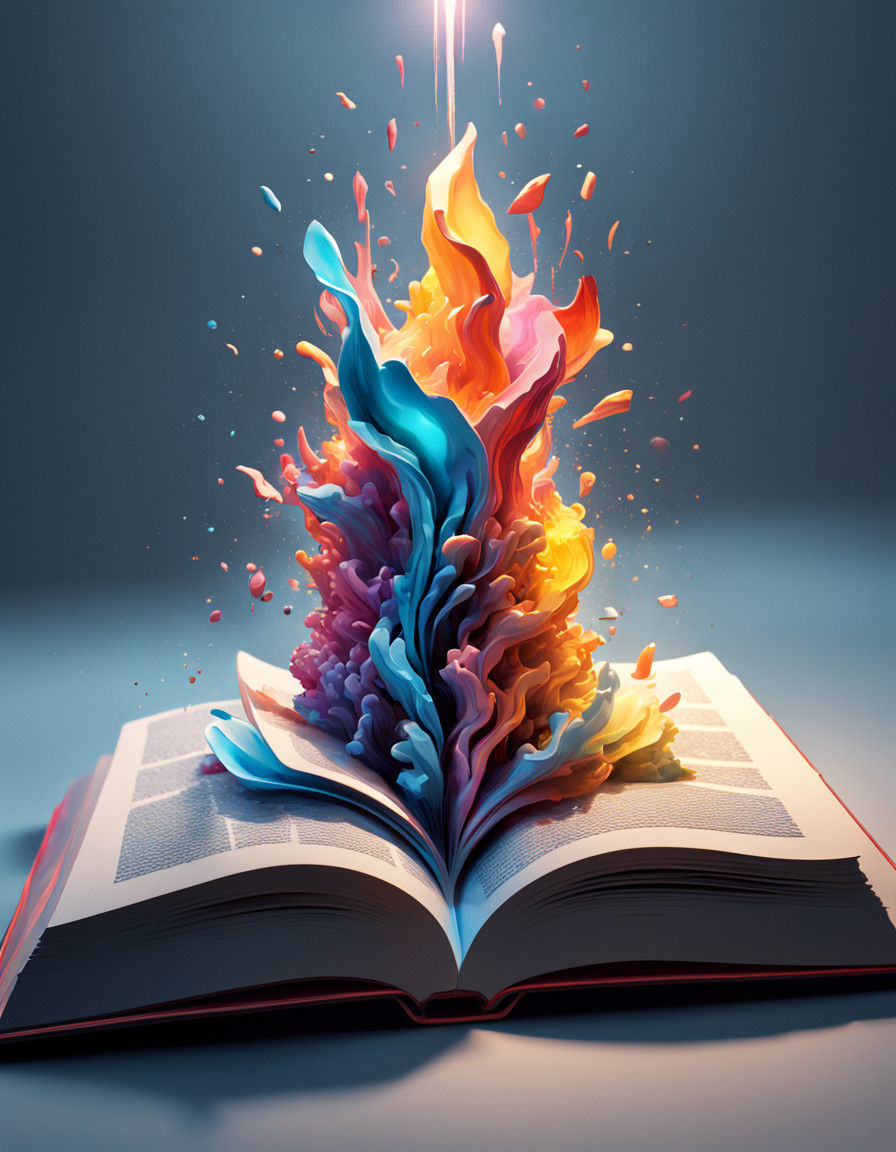 Person Absorbed by Book in Gouache Splash Art